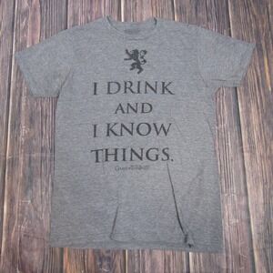 Game of Thrones Shirt Mens Large Gray I Drink And I Know Things Funny Tee HBO TV